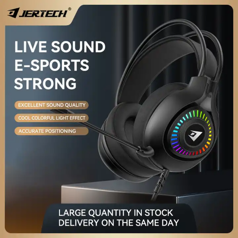 Audifonos Diadema Gaming RGB Jertech HG-01 para PC: USB/3.5mm con Cancelación de Ruido