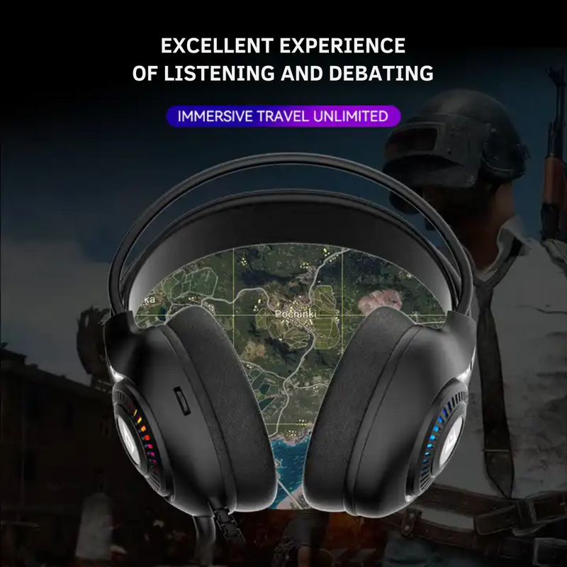 Audifonos Diadema Gaming RGB Jertech HG-01 para PC: USB/3.5mm con Cancelación de Ruido