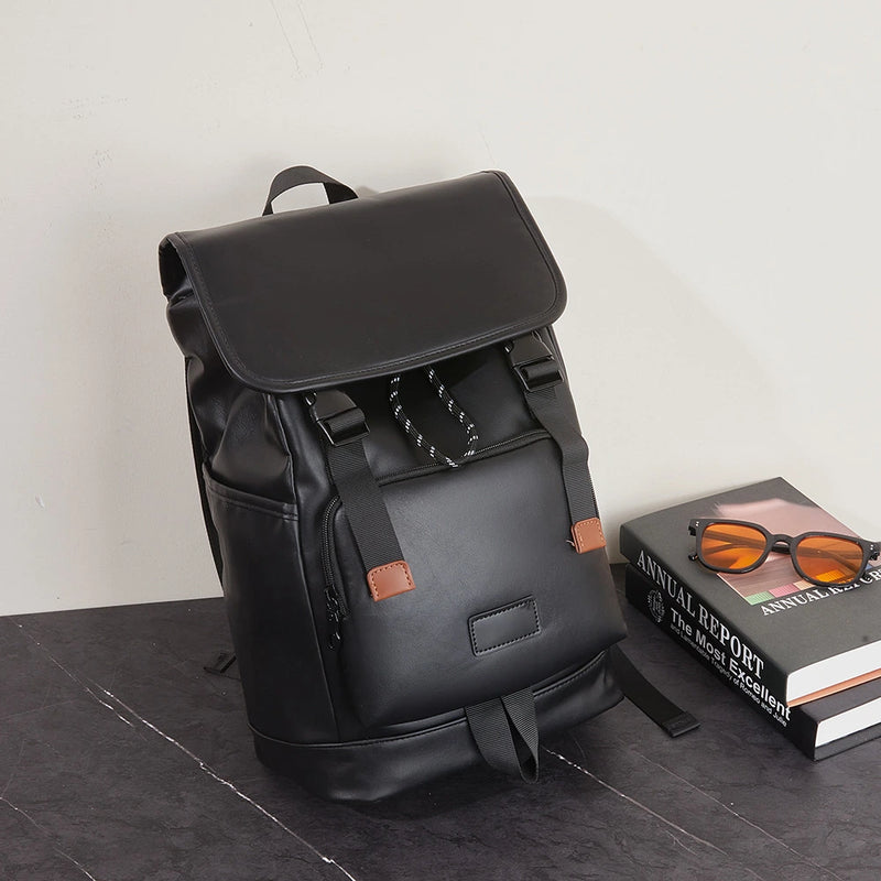 Mochila Vintage de Cuero Sintético con Diseño en Bloques de Color