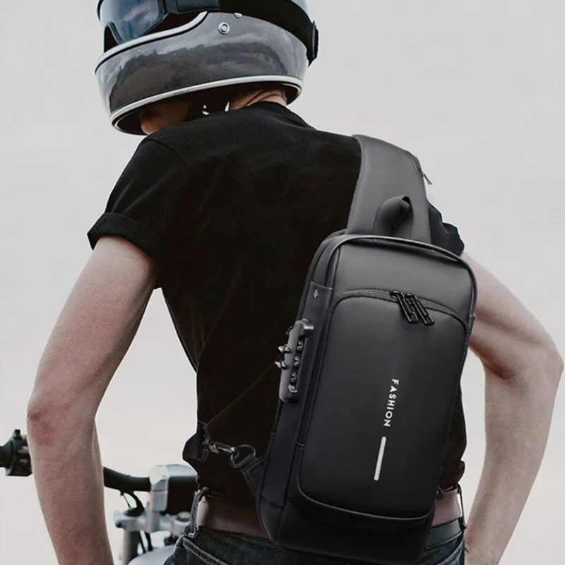Bolso Manos Libres Pechero USB Antirrobo con Clave para Hombre