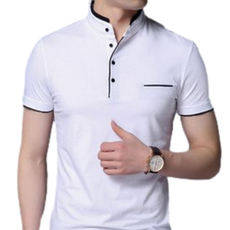 Camisa Buzo Polo Hombre Manga Corta Blanco Cuello Neru Coreano - 100% Algodón Peruano Premium