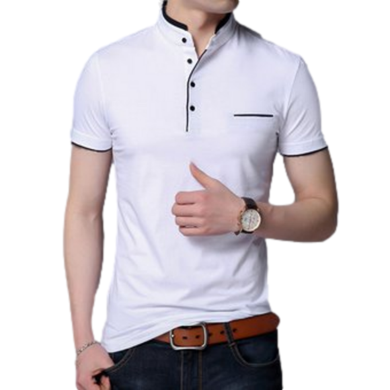 Camisa Buzo Polo Hombre Manga Corta Blanco Cuello Neru Coreano - 100% Algodón Peruano Premium