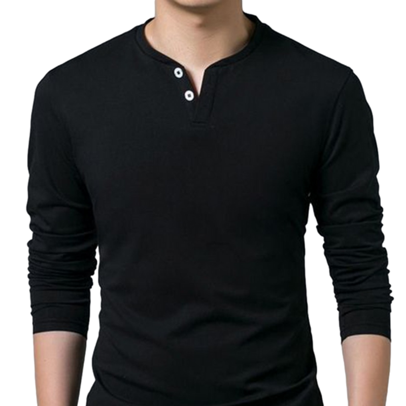 Camisa Buzo Polo Hombre Manga Larga Negro Cuello Neru Coreano - 100% Algodón Peruano Premium
