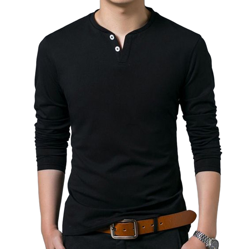 Camisa Buzo Polo Hombre Manga Larga Negro Cuello Neru Coreano - 100% Algodón Peruano Premium