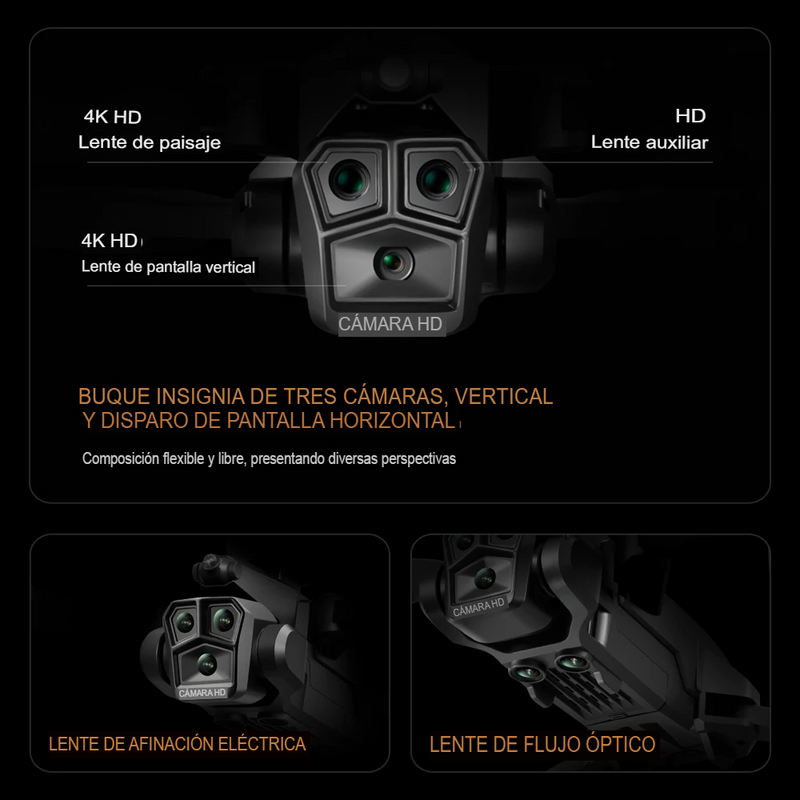 Drone Inteligente K10 Max Wifi 2.4g: 3 Cámara 4K HD y Sensor De Obstáculos