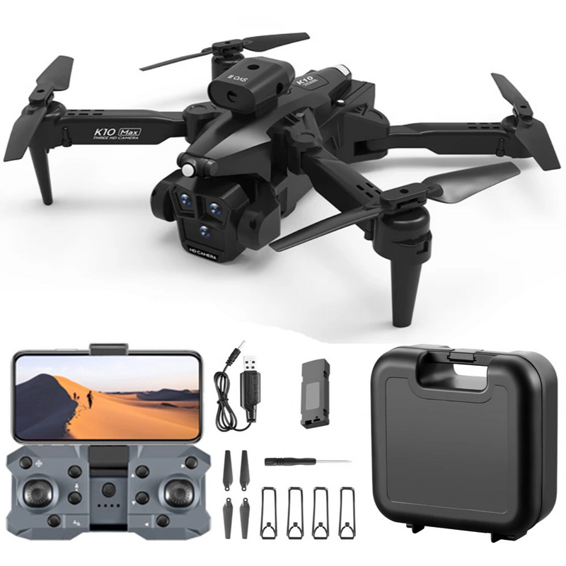 Drone Inteligente K10 Max Wifi 2.4g: 3 Cámara 4K HD y Sensor De Obstáculos