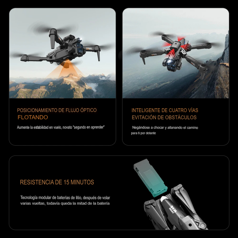 Drone Inteligente K10 Max Wifi 2.4g: 3 Cámara 4K HD y Sensor De Obstáculos