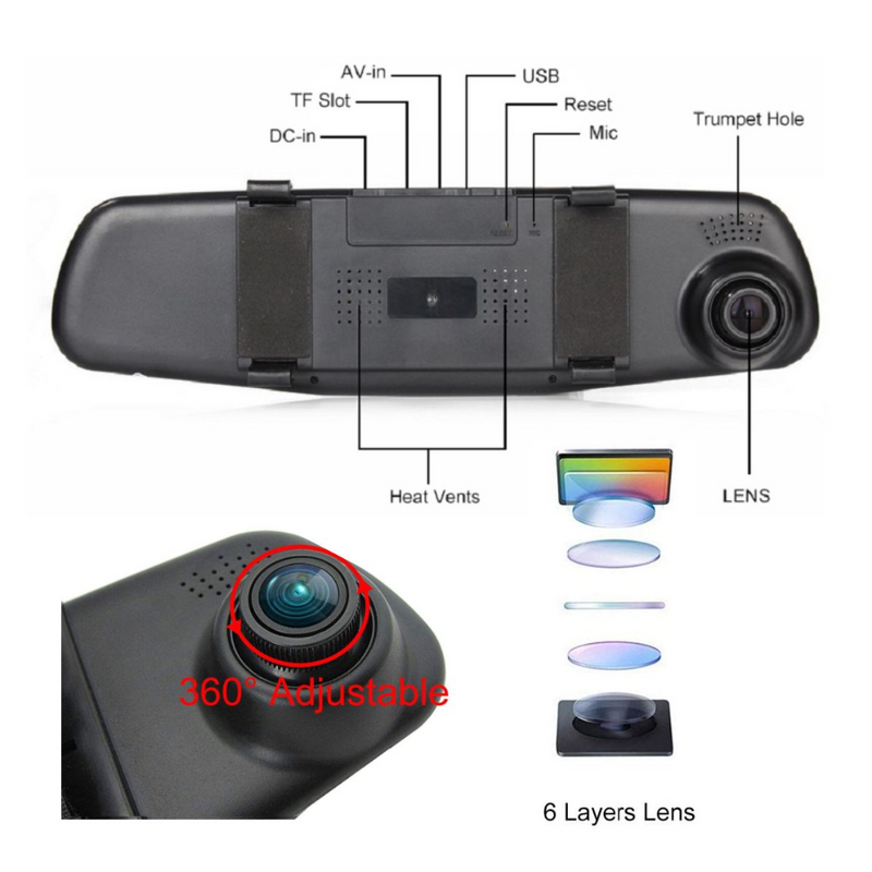 Espejo Retrovisor HD: Seguridad Frontal y Trasera en Una Pantalla