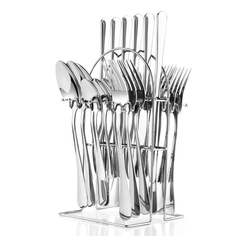 Juego de Cubiertos de 24 Piezas en Acero Inoxidable, Color Plateado, Elegante