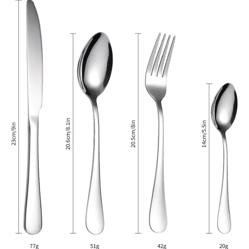 Juego de Cubiertos de 24 Piezas en Acero Inoxidable, Color Plateado, Elegante