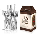 Juego de Cubiertos de 24 Piezas en Acero Inoxidable, Color Plateado, Elegante