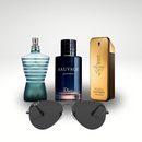 Súper Combo para Hombre: Sauvage, One Million, Le Male Jean Paul + Gafas Ray-Ban Piloto - Trío de Poder Masculino
