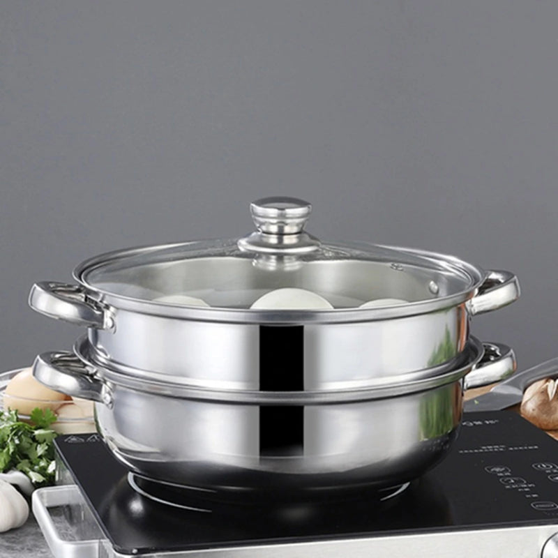 Olla Vaporera de Acero Inoxidable con Tapa de Vidrio 3 L