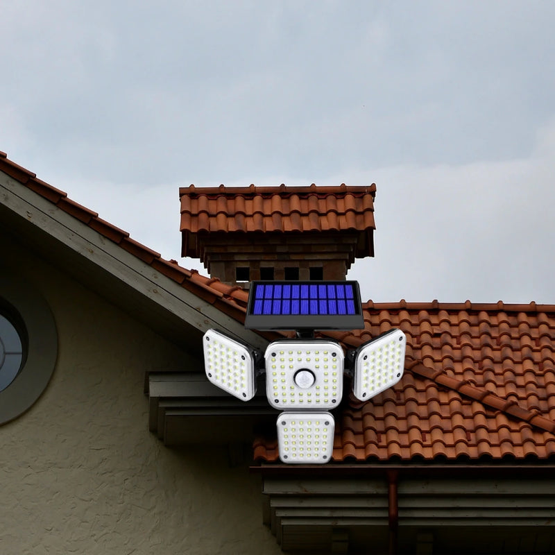 Lámpara Reflector Solar con 4 Cabezales Ajustables y Sensor de Movimiento