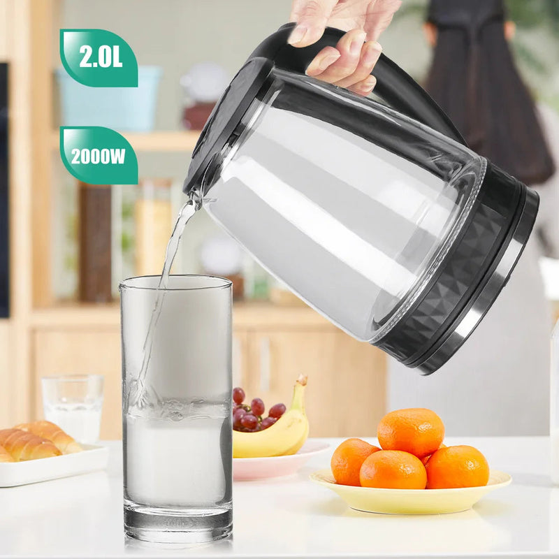 Hervidor Eléctrico de Agua y Cafetera 2L 2000W Libre de BPA con Vidrio de Borosilicato