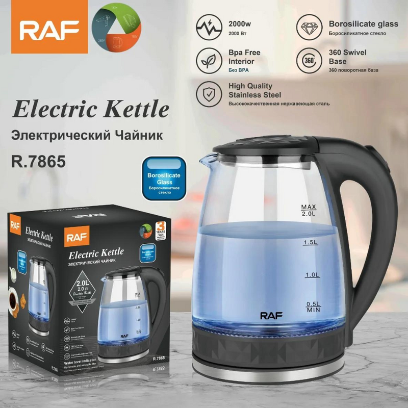 Hervidor Eléctrico de Agua y Cafetera 2L 2000W Libre de BPA con Vidrio de Borosilicato