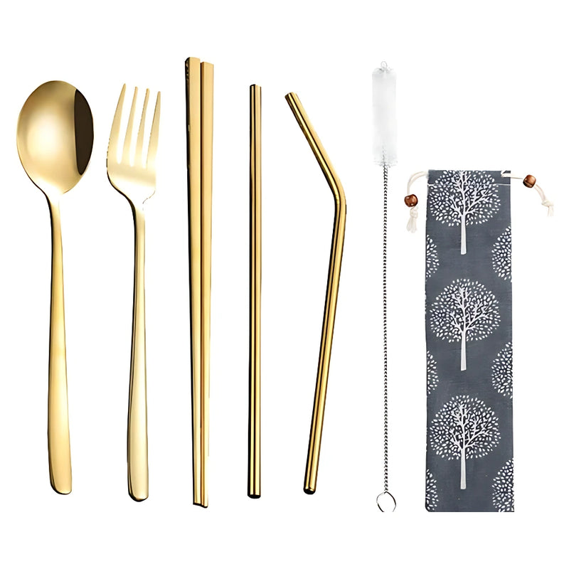 Set de Cubiertos Portables en Acero Inoxidable con Estuche Elegante