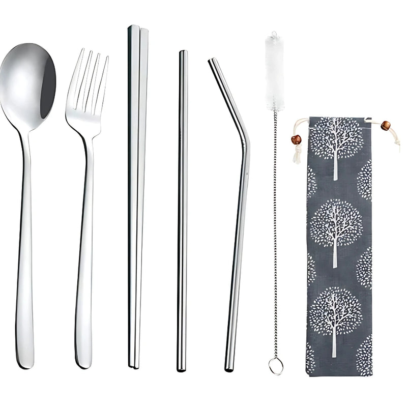 Set de Cubiertos Portables en Acero Inoxidable con Estuche Elegante