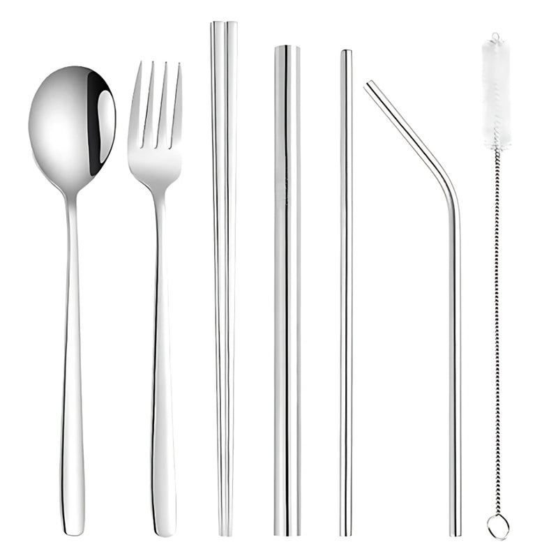 Set de Cubiertos Portables en Acero Inoxidable con Estuche Elegante