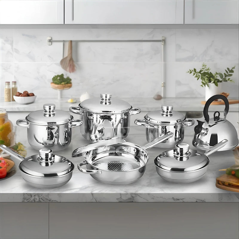 Set de Ollas 13 Piezas en Acero Inoxidable Antiadherente
