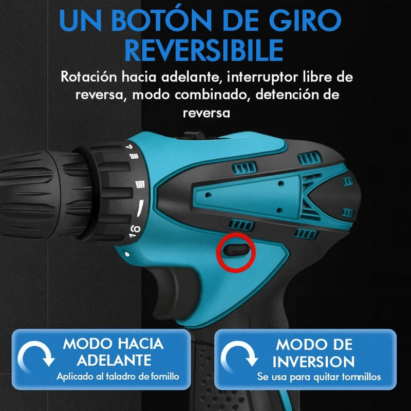 Taladro Inalámbrico Percutor Reversible 12 Voltios - Doble Bateria