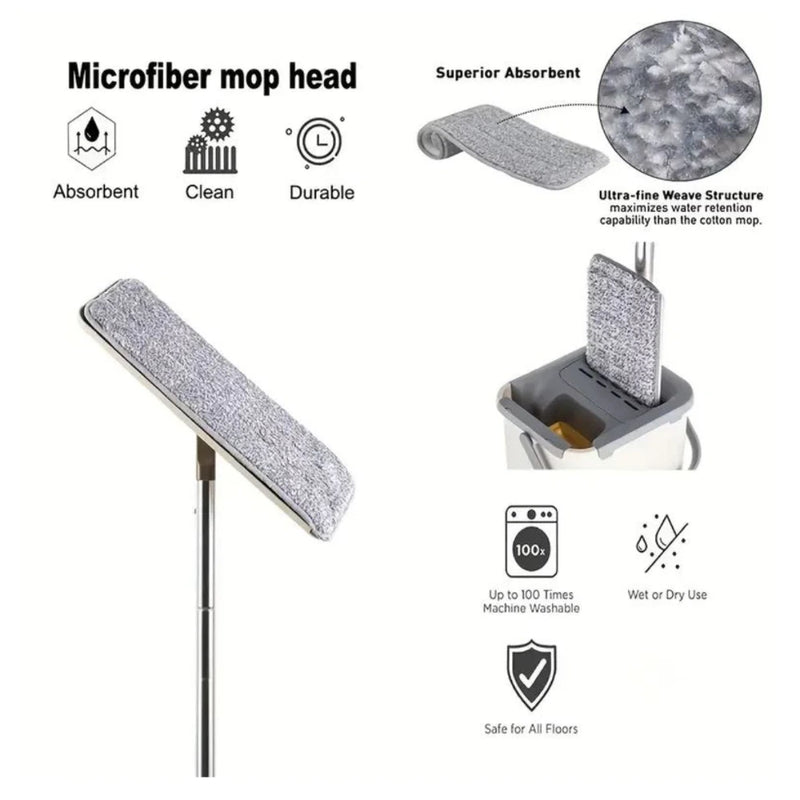 Trapero Mopa Plano con Cubo Escurridor y Microfibra Lavable