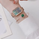 Reloj Elegante Retro Verde para Mujer con Correa de Acero