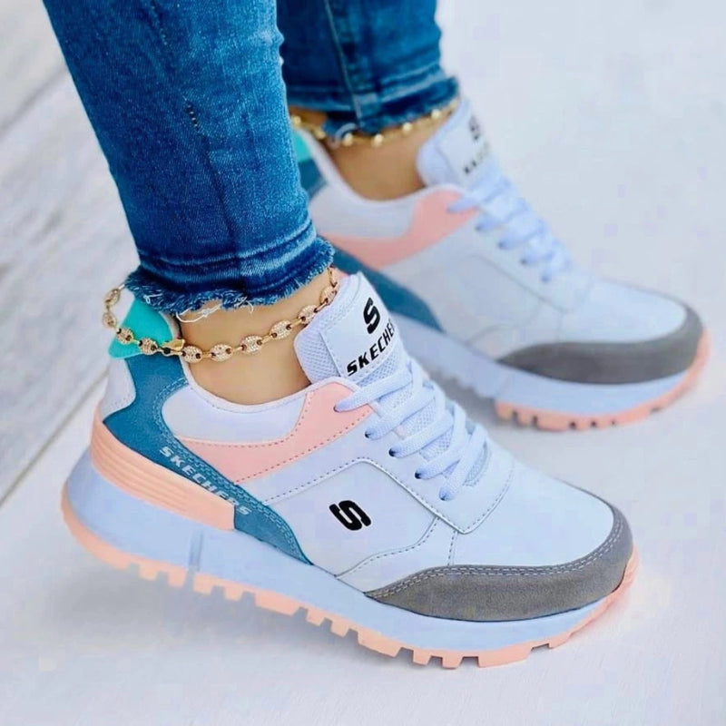 Zapatillas Skechers para Mujer en Blanco y Rosa, Estilo Urbano